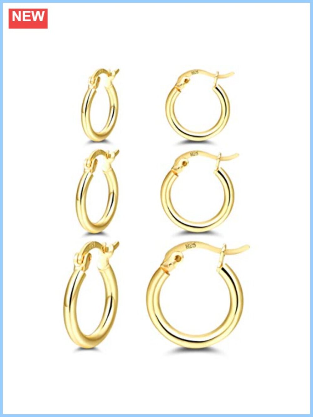 Small Gold Plated Hoop Earrings Set 13 15 20mm Sterling Silver Post